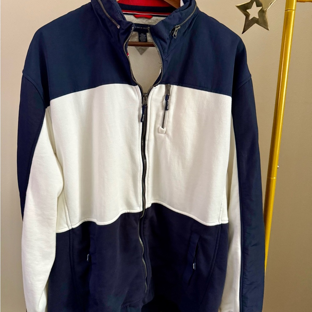 Tommy Hilfiger Colorblock Full Zip Jacket XXL Vintage Prep Sport Navy White